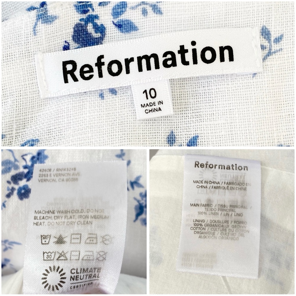 Reformation christen white blue Floral Print square neck tie straps Midi Dress - Picture 10 of 15
